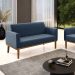 Poltrona Namoradeira Decorativa Isabella Pés Fixo em Madeira Castanho Suede Azul Marinho G19 - Gran Belo