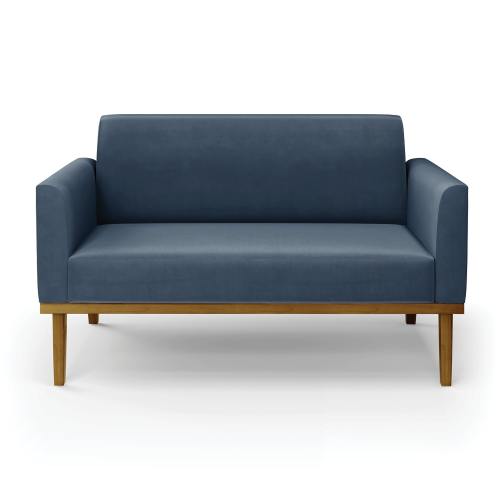Poltrona Namoradeira Decorativa Isabella Pés Fixo em Madeira Castanho Suede Azul Marinho G19 - Gran Belo