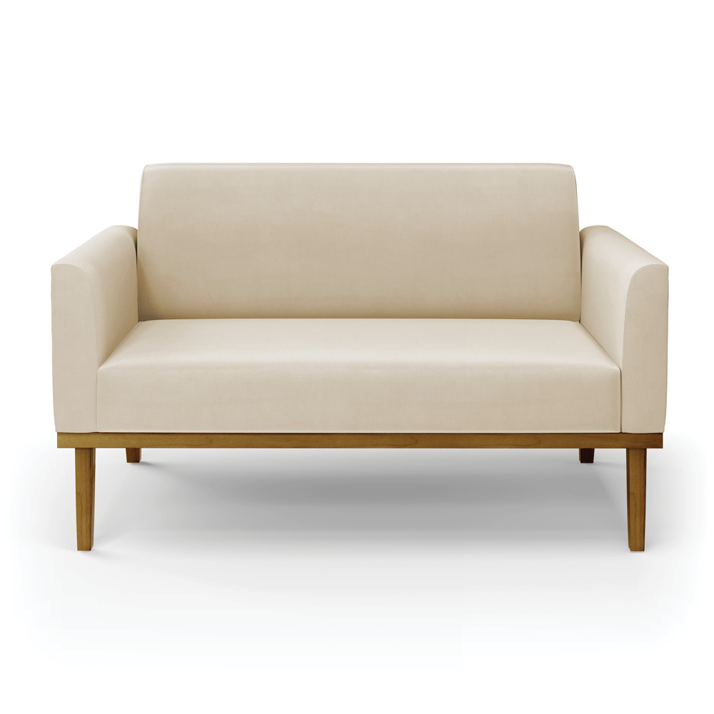 Poltrona Namoradeira Decorativa Isabella Pés Fixo em Madeira Castanho Suede Bege G19 - Gran Belo