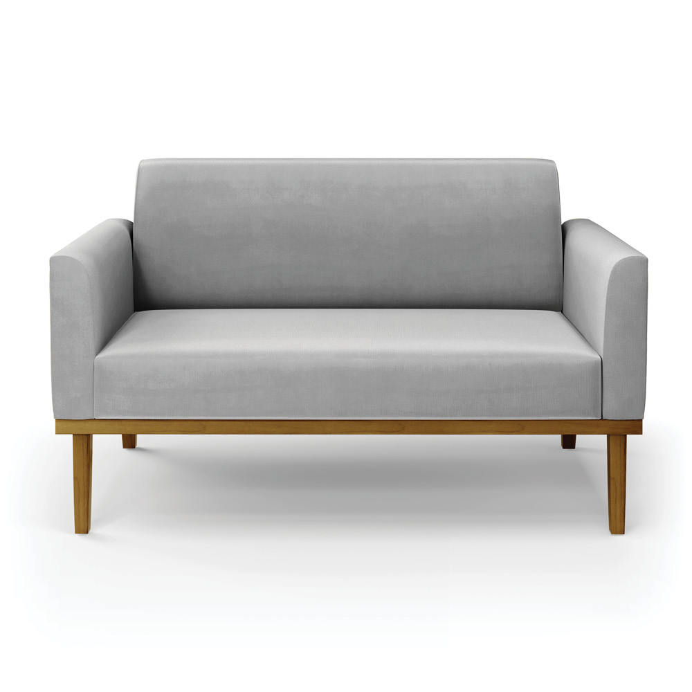 Poltrona Namoradeira Decorativa Isabella Pés Fixo em Madeira Castanho Suede Cinza G19 - Gran Belo