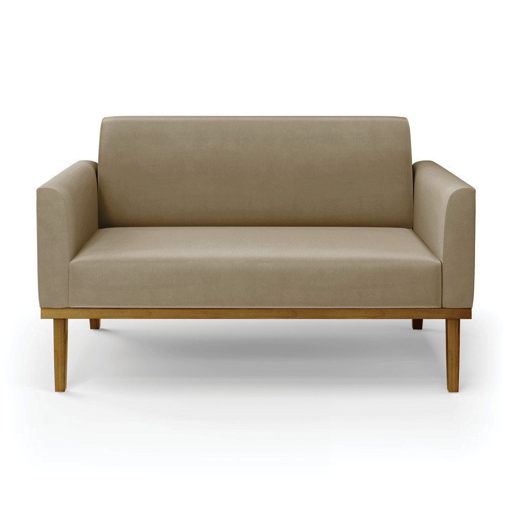 Poltrona Namoradeira Decorativa Isabella Pés Fixo em Madeira Castanho Suede Nude G19 - Gran Belo