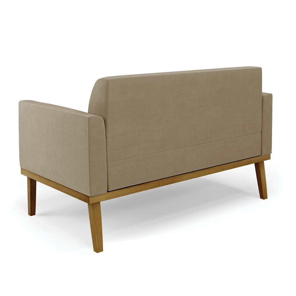 Poltrona Namoradeira Decorativa Isabella Pés Fixo em Madeira Castanho Suede Nude G19 - Gran Belo