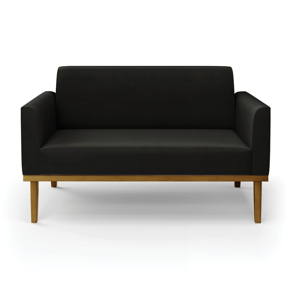 Poltrona Namoradeira Decorativa Isabella Pés Fixo em Madeira Castanho Suede Preto G19 - Gran Belo