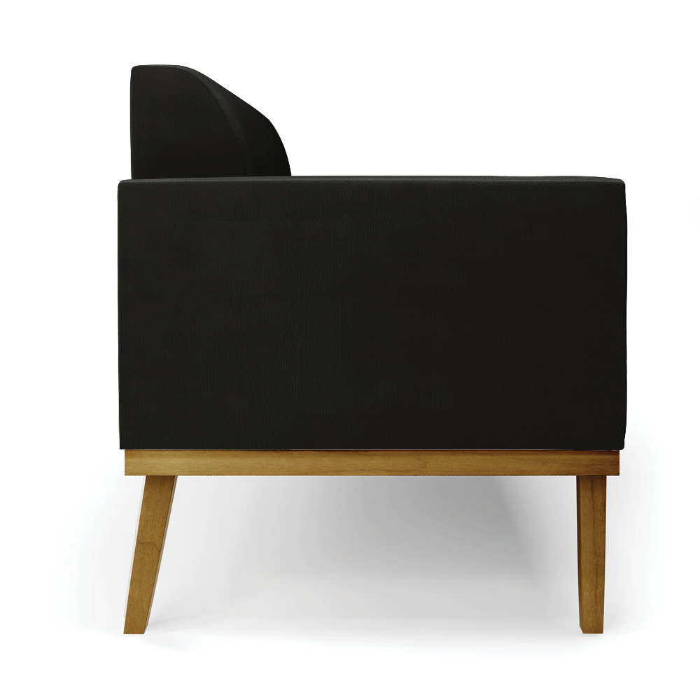 Poltrona Namoradeira Decorativa Isabella Pés Fixo em Madeira Castanho Suede Preto G19 - Gran Belo