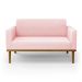 Poltrona Namoradeira Decorativa Isabella Pés Fixo em Madeira Castanho Suede Rosa Bebê G19 - Gran Belo