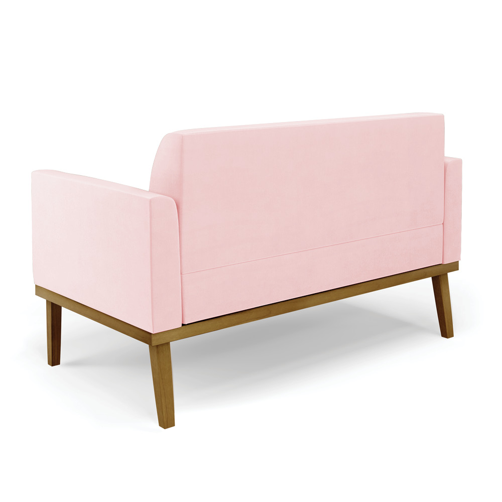 Poltrona Namoradeira Decorativa Isabella Pés Fixo em Madeira Castanho Suede Rosa Bebê G19 - Gran Belo