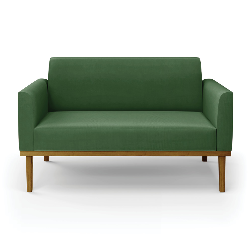 Poltrona Namoradeira Decorativa Isabella Pés Fixo em Madeira Castanho Suede Verde G19 - Gran Belo