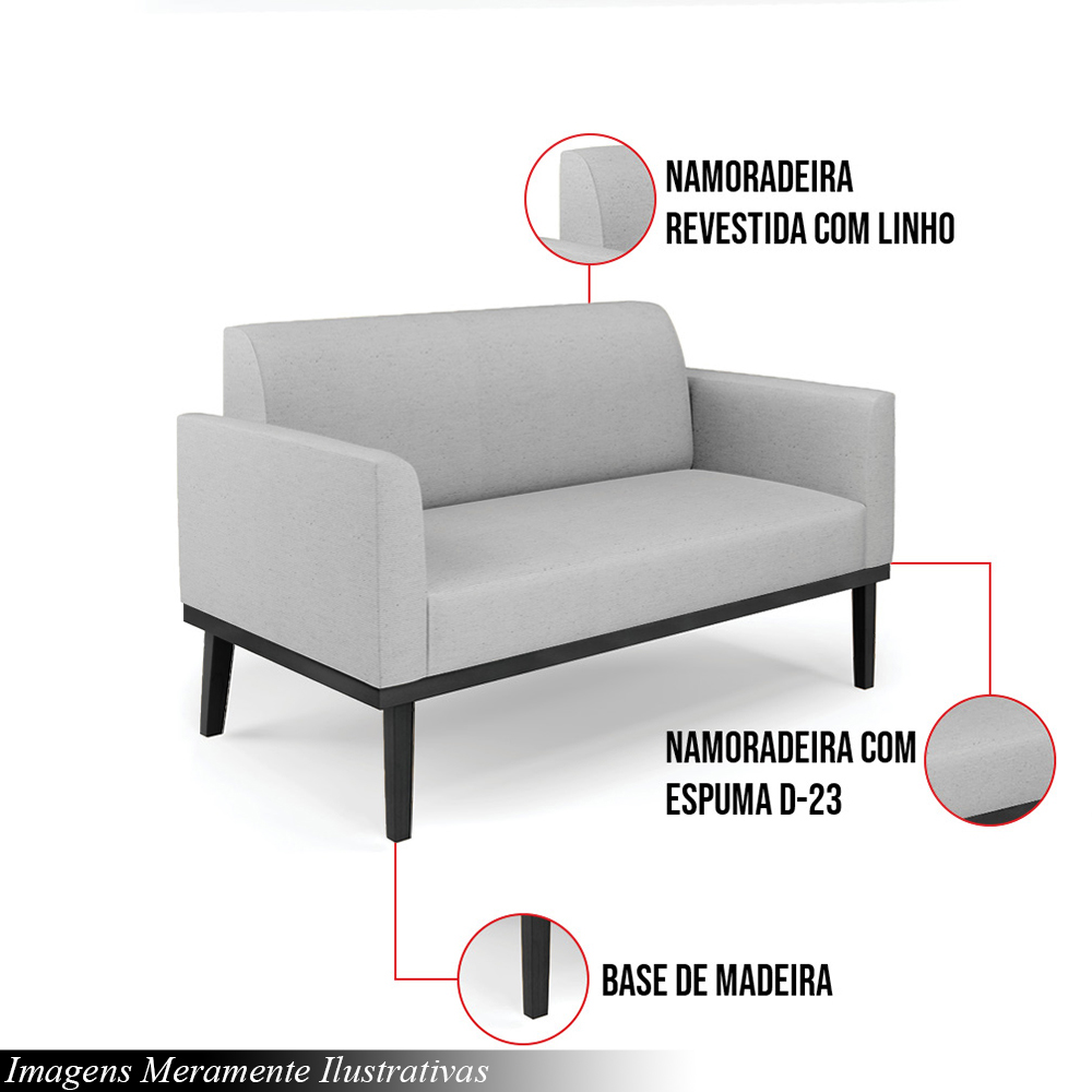 Poltrona Namoradeira Decorativa Isabella Pés Fixo em Madeira Preto Linho Cinza G19 - Gran Belo