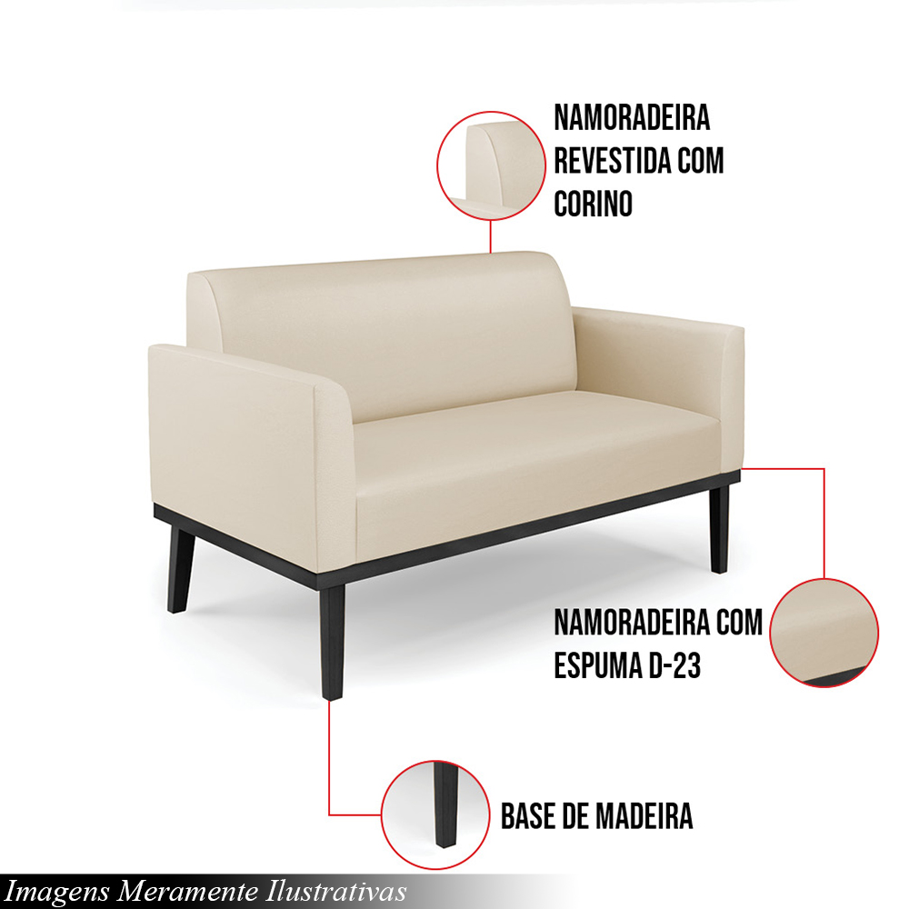 Poltrona Namoradeira Decorativa Isabella Pés Fixo em Madeira Preto PU Bege G19 - Gran Belo
