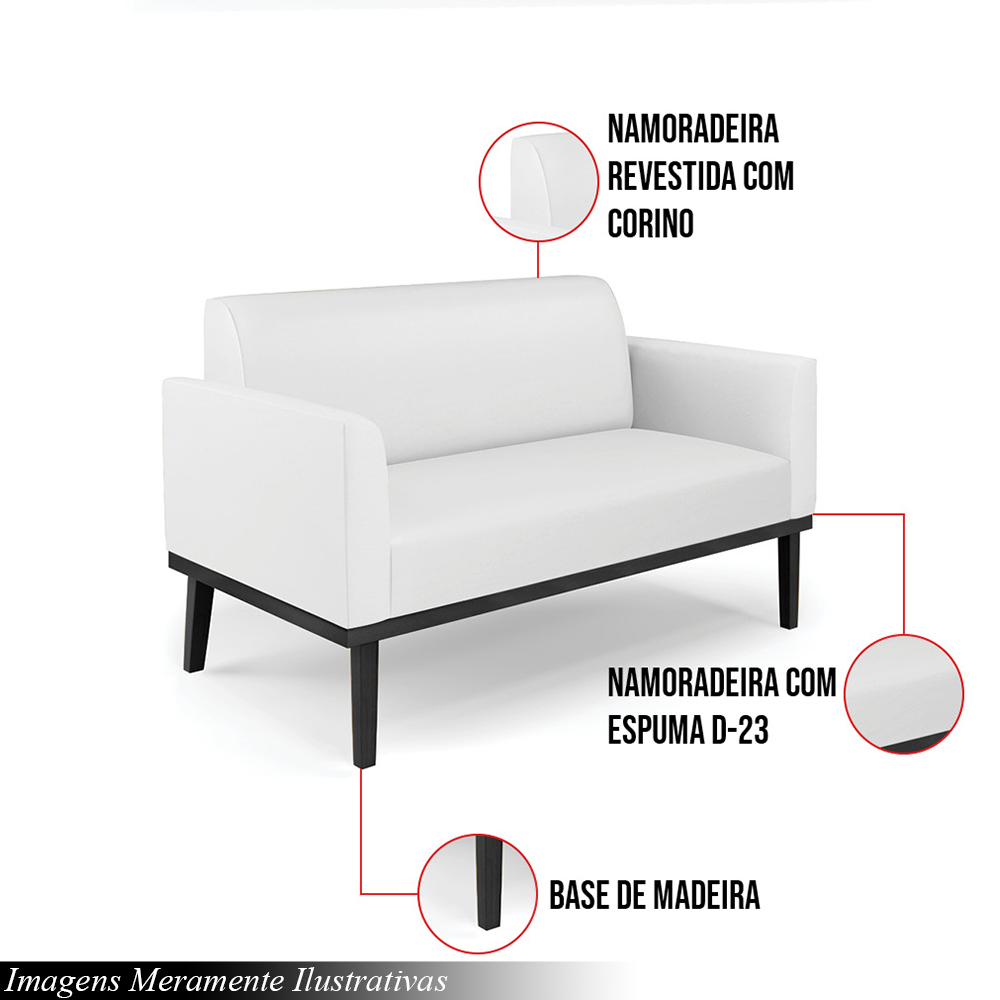 Poltrona Namoradeira Decorativa Isabella Pés Fixo em Madeira Preto PU Branco G19 - Gran Belo