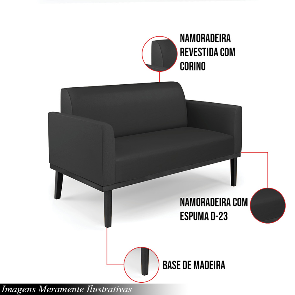 Poltrona Namoradeira Decorativa Isabella Pés Fixo em Madeira Preto PU Preto G19 - Gran Belo