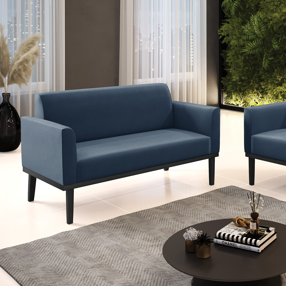 Poltrona Namoradeira Decorativa Isabella Pés Fixo em Madeira Preto Suede Azul Marinho G19 - Gran Belo