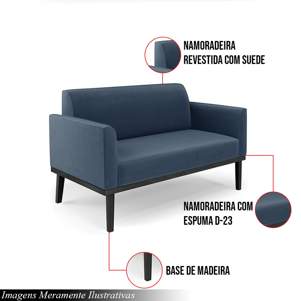 Poltrona Namoradeira Decorativa Isabella Pés Fixo em Madeira Preto Suede Azul Marinho G19 - Gran Belo
