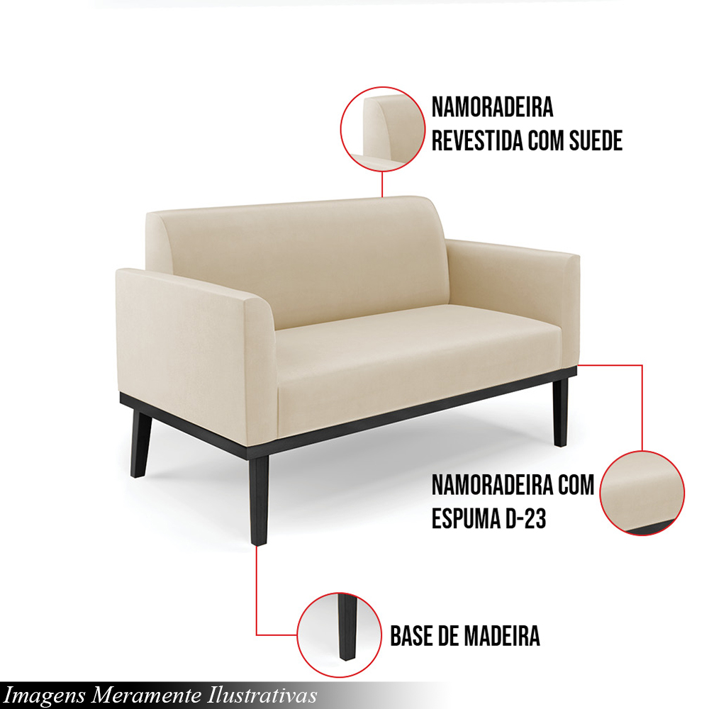 Poltrona Namoradeira Decorativa Isabella Pés Fixo em Madeira Preto Suede Bege G19 - Gran Belo