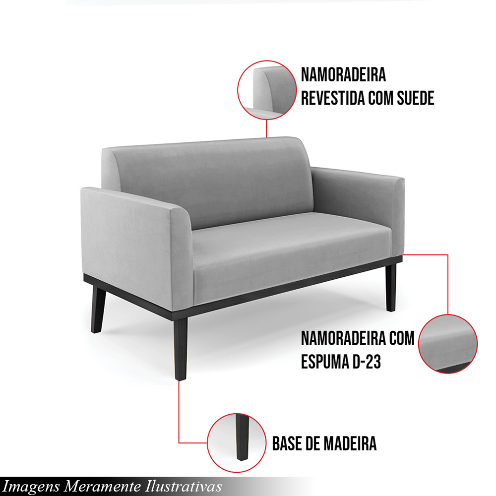Poltrona Namoradeira Decorativa Isabella Pés Fixo em Madeira Preto Suede Cinza G19 - Gran Belo