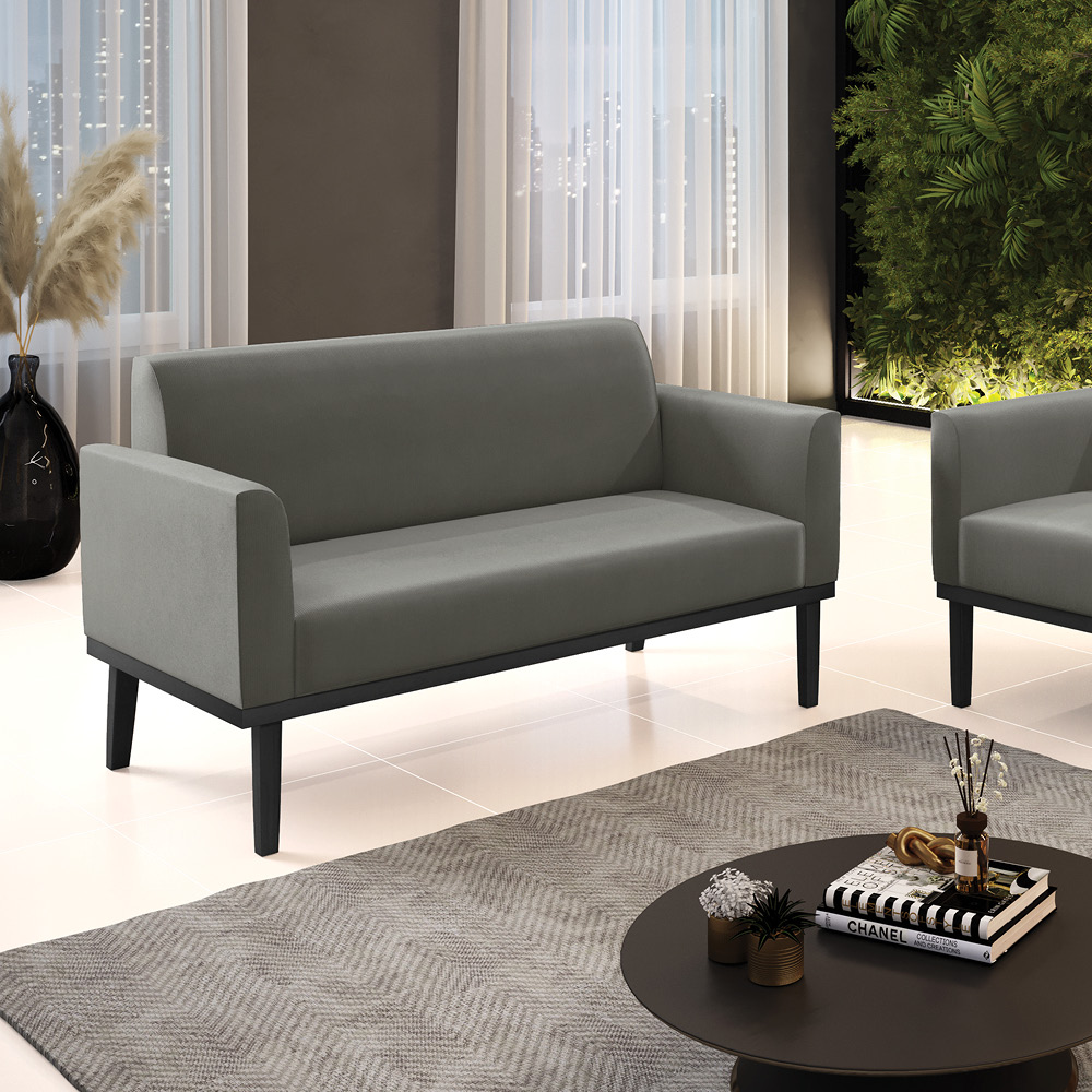 Poltrona Namoradeira Decorativa Isabella Pés Fixo em Madeira Preto Suede Grafite G19 - Gran Belo