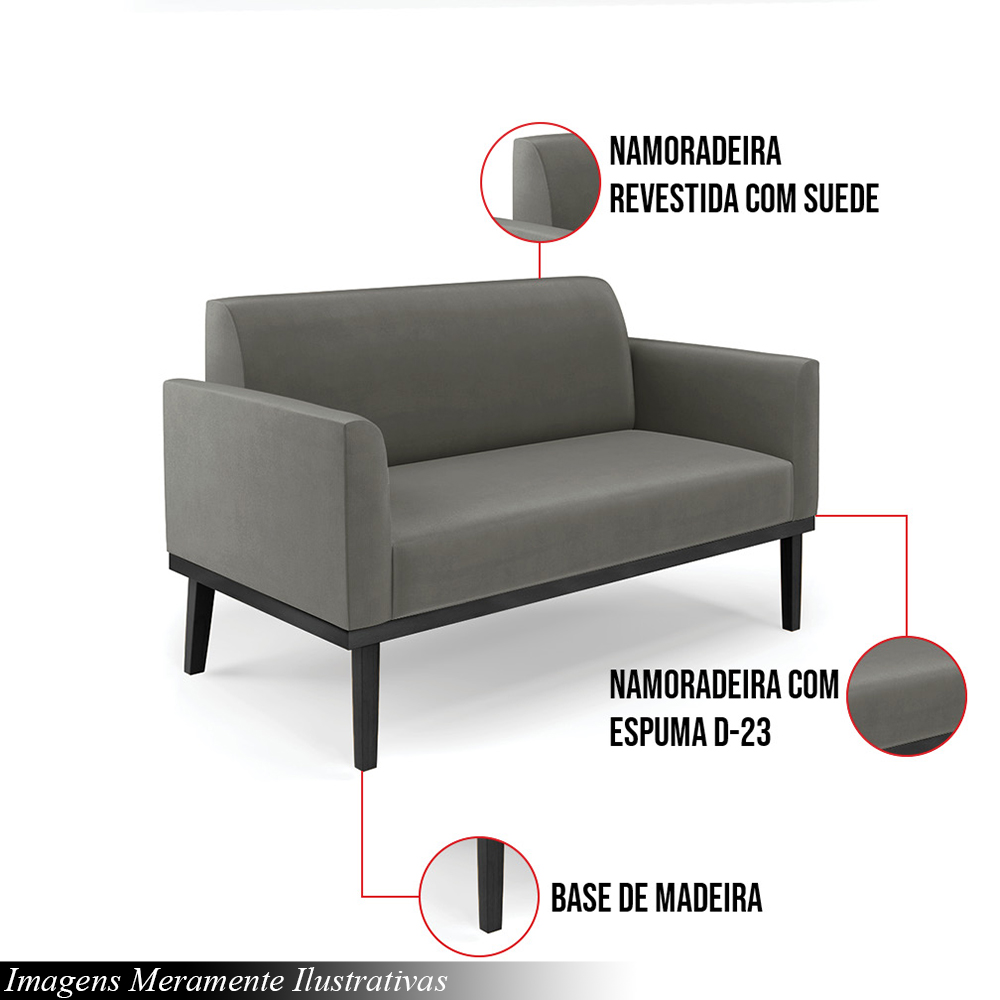 Poltrona Namoradeira Decorativa Isabella Pés Fixo em Madeira Preto Suede Grafite G19 - Gran Belo
