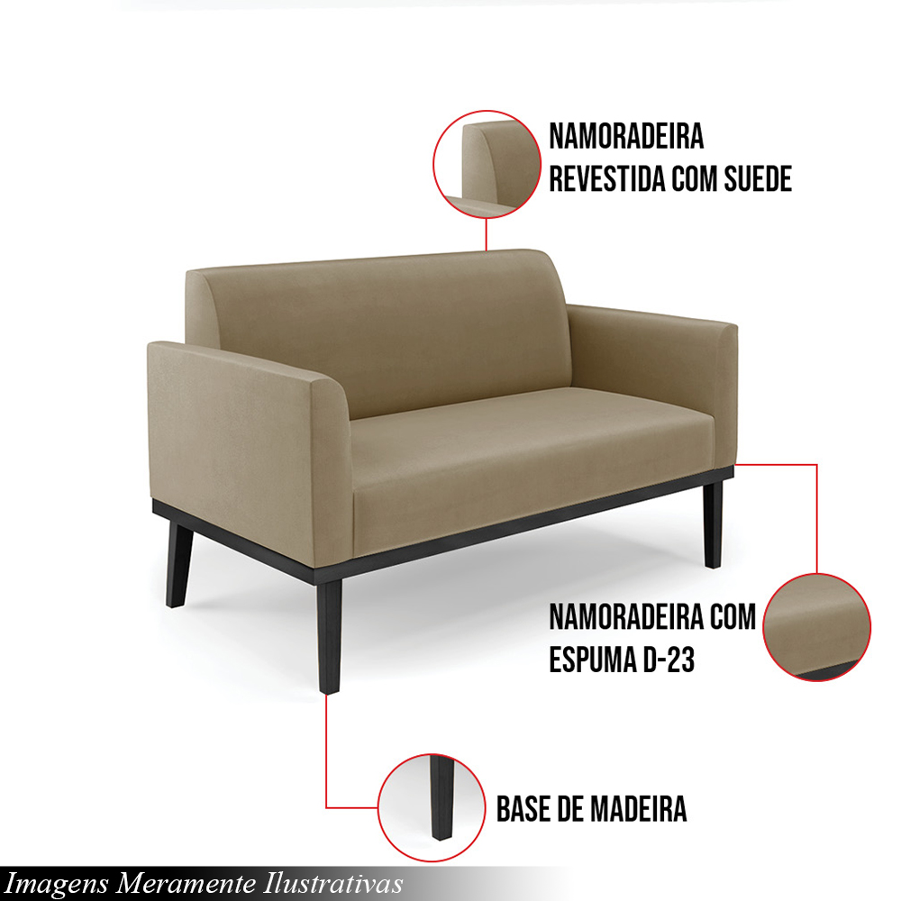 Poltrona Namoradeira Decorativa Isabella Pés Fixo em Madeira Preto Suede Nude G19 - Gran Belo