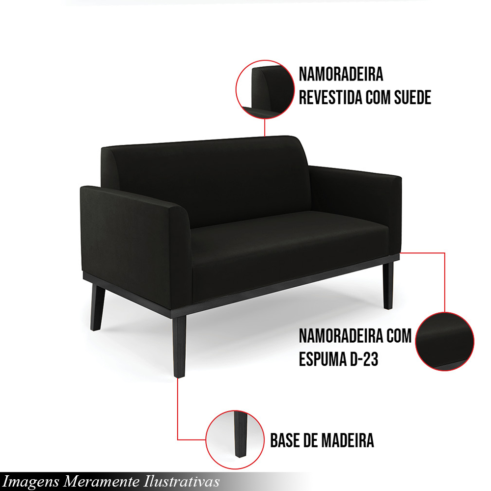 Poltrona Namoradeira Decorativa Isabella Pés Fixo em Madeira Preto Suede Preto G19 - Gran Belo