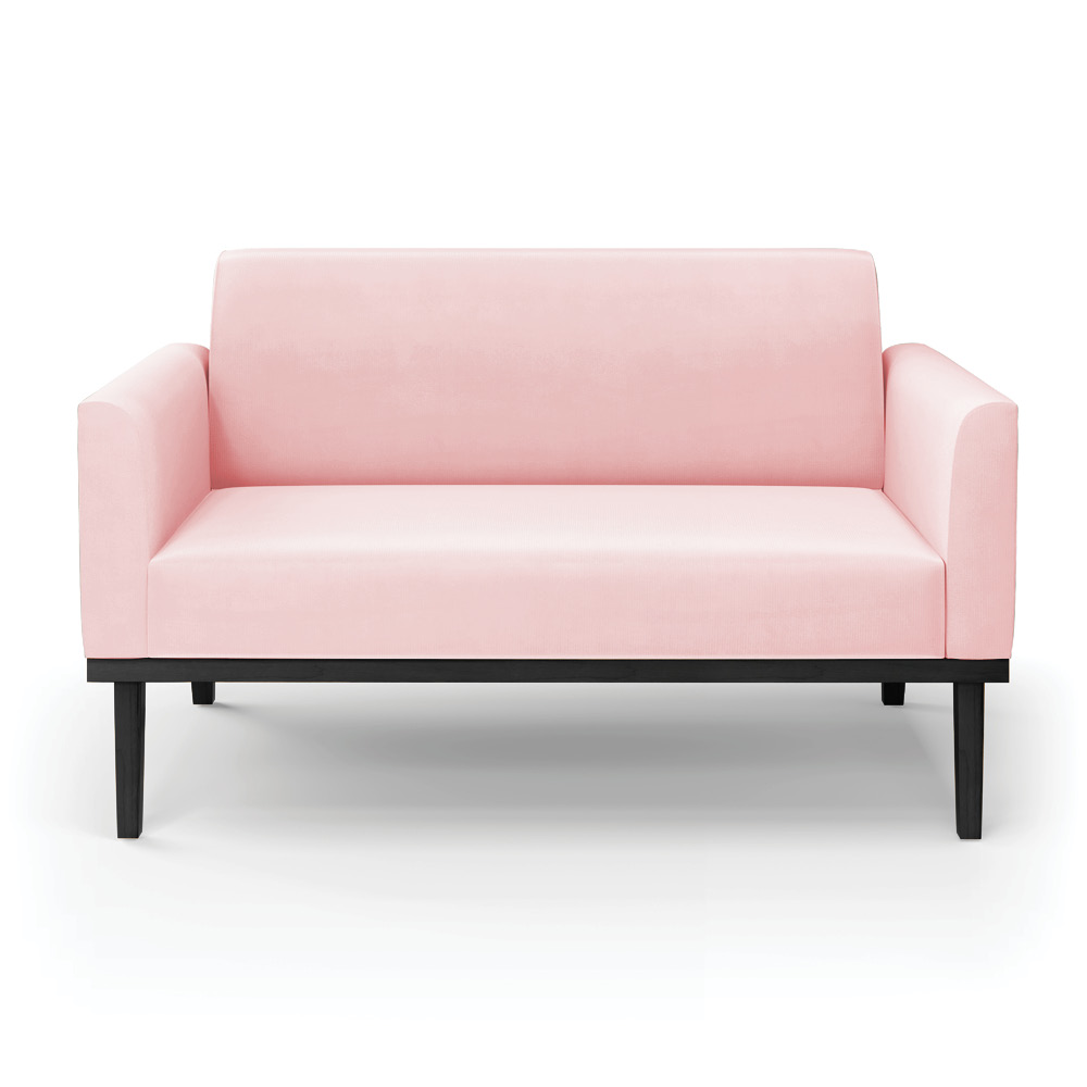 Poltrona Namoradeira Decorativa Isabella Pés Fixo em Madeira Preto Suede Rosa Bebê G19 - Gran Belo