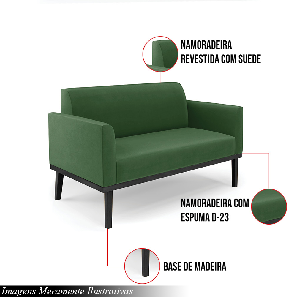 Poltrona Namoradeira Decorativa Isabella Pés Fixo em Madeira Preto Suede Verde G19 - Gran Belo