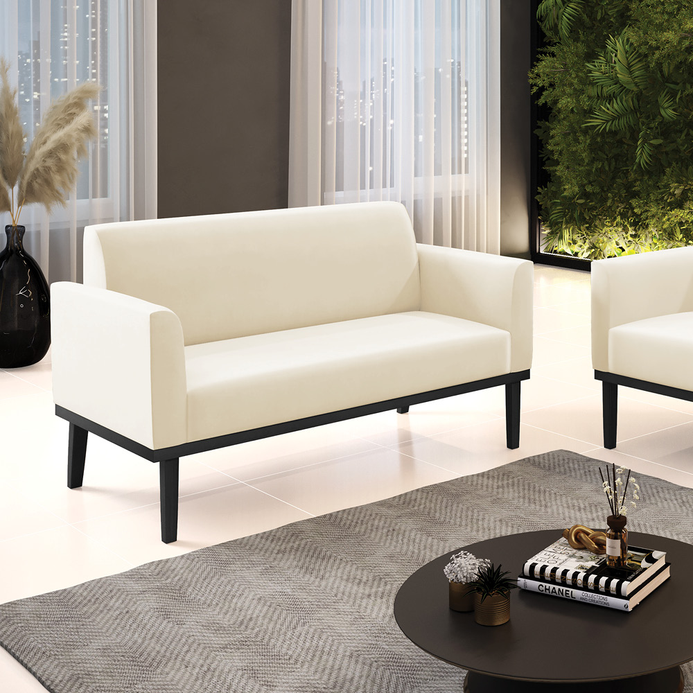 Poltrona Namoradeira Decorativa Isabella Pés Fixo em Madeira Preto Veludo Bege G19 - Gran Belo