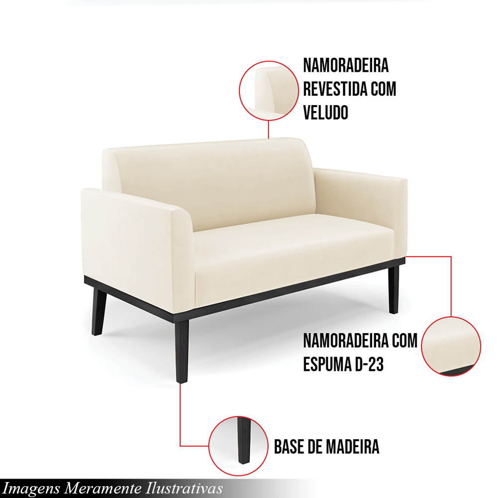Poltrona Namoradeira Decorativa Isabella Pés Fixo em Madeira Preto Veludo Bege G19 - Gran Belo