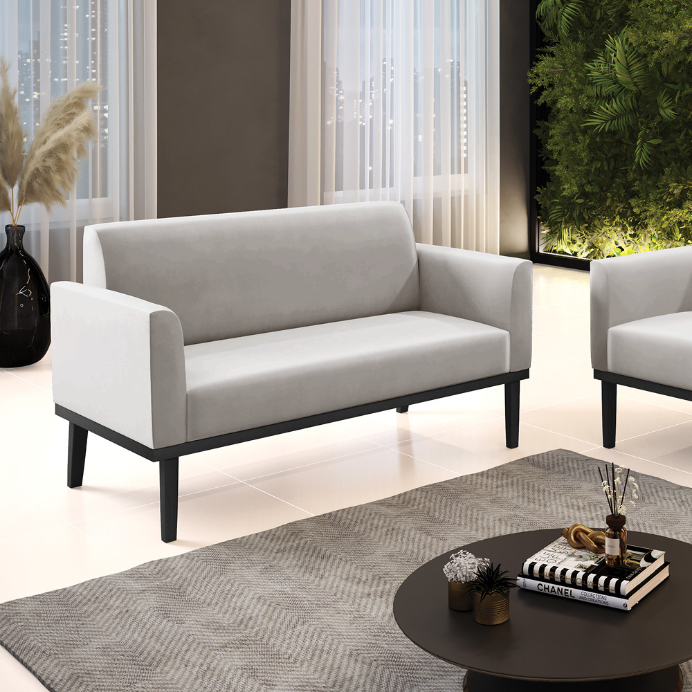 Poltrona Namoradeira Decorativa Isabella Pés Fixo em Madeira Preto Veludo Cinza G19 - Gran Belo