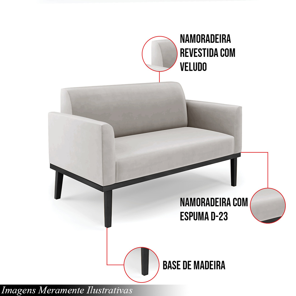 Poltrona Namoradeira Decorativa Isabella Pés Fixo em Madeira Preto Veludo Cinza G19 - Gran Belo