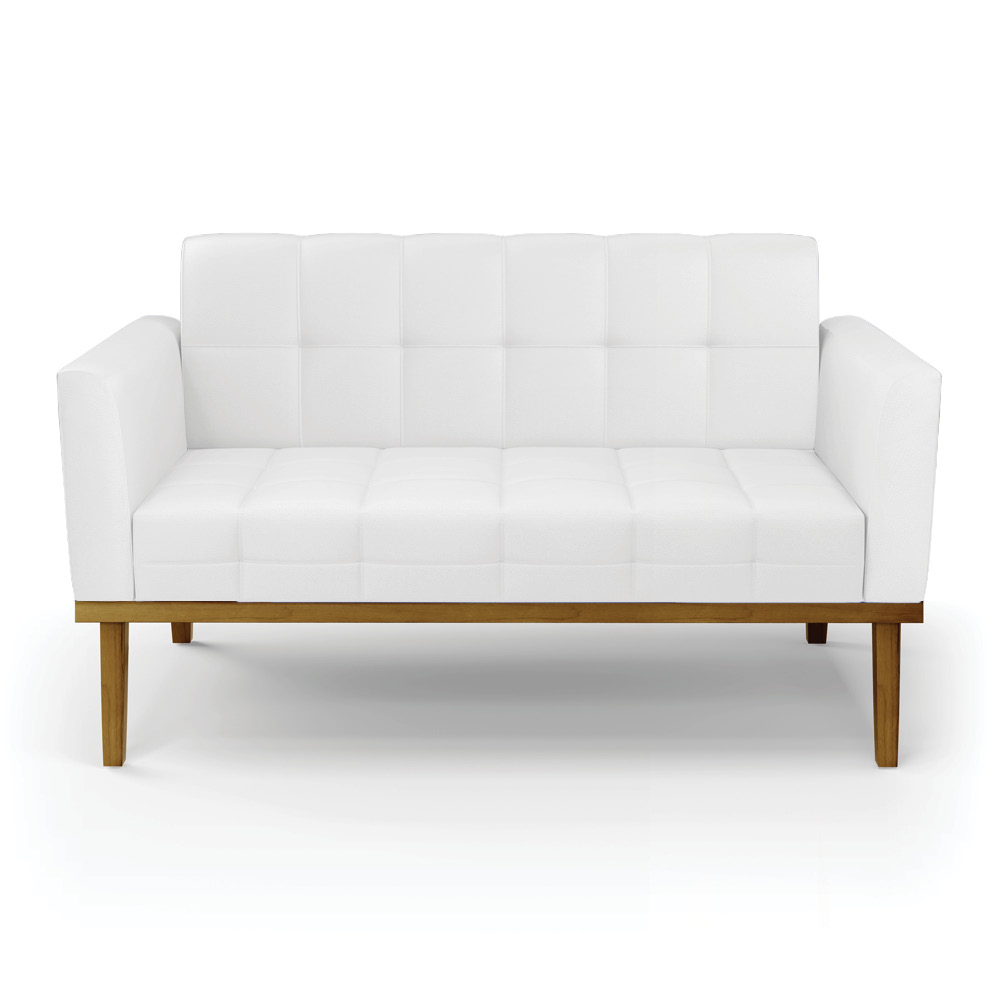 Poltrona Namoradeira Decorativa Karen Pés Fixo em Madeira Castanho PU Branco G19 - Gran Belo