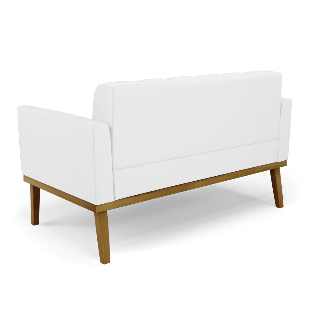 Poltrona Namoradeira Decorativa Karen Pés Fixo em Madeira Castanho PU Branco G19 - Gran Belo