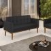 Poltrona Namoradeira Decorativa Karen Pés Fixo em Madeira Castanho PU Preto G19 - Gran Belo