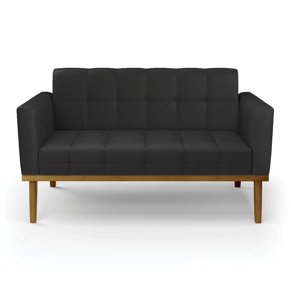 Poltrona Namoradeira Decorativa Karen Pés Fixo em Madeira Castanho PU Preto G19 - Gran Belo