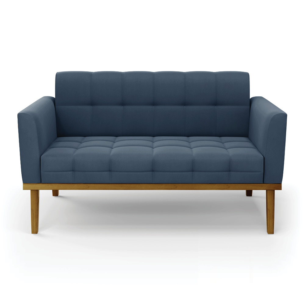Poltrona Namoradeira Decorativa Karen Pés Fixo em Madeira Castanho Suede Azul Marinho G19 - Gran Belo