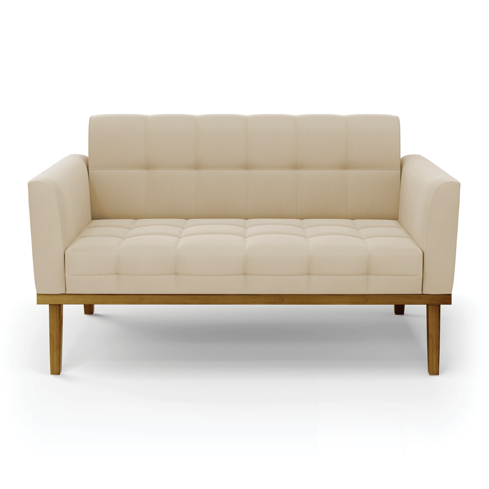 Poltrona Namoradeira Decorativa Karen Pés Fixo em Madeira Castanho Suede Bege G19 - Gran Belo