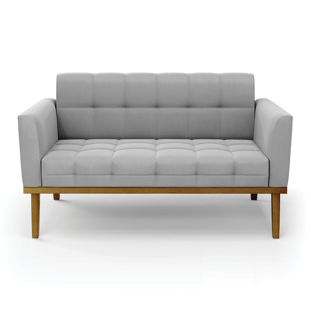 Poltrona Namoradeira Decorativa Karen Pés Fixo em Madeira Castanho Suede Cinza G19 - Gran Belo