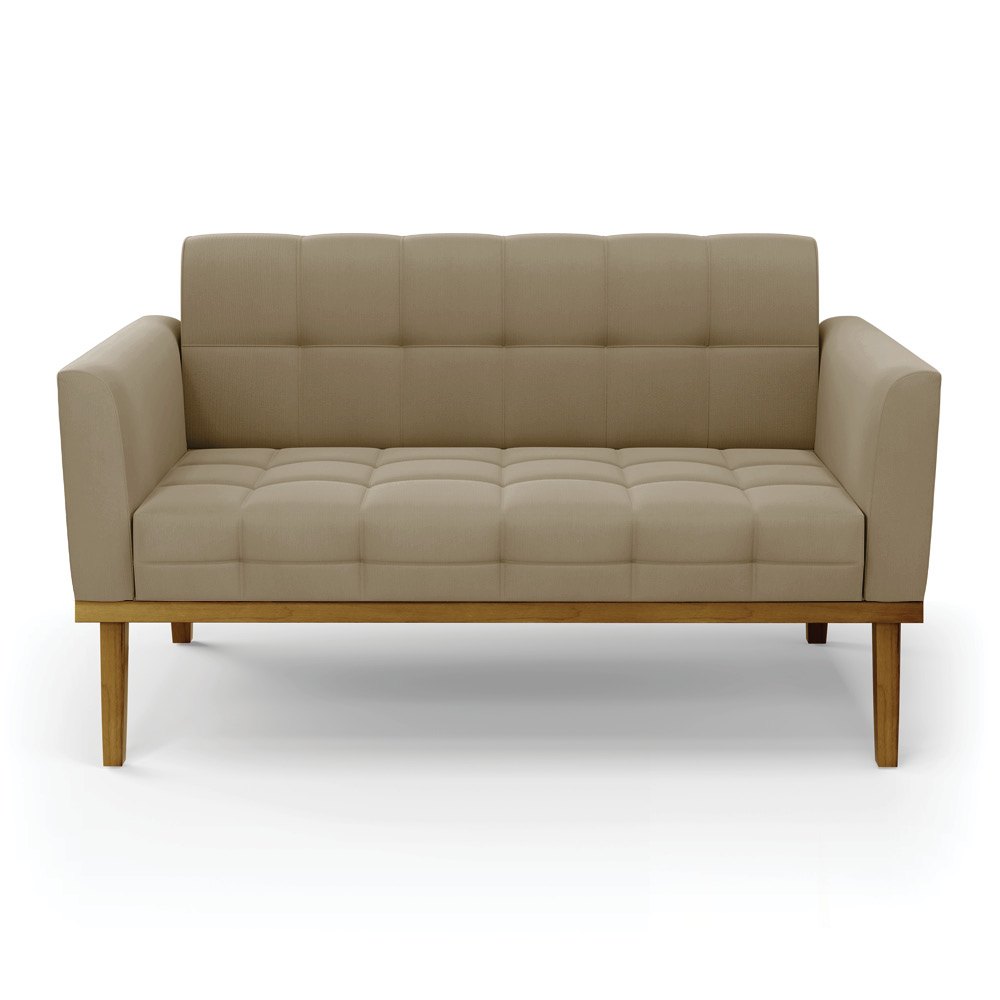 Poltrona Namoradeira Decorativa Karen Pés Fixo em Madeira Castanho Suede Nude G19 - Gran Belo