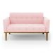 Poltrona Namoradeira Decorativa Karen Pés Fixo em Madeira Castanho Suede Rosa Bebê G19 - Gran Belo