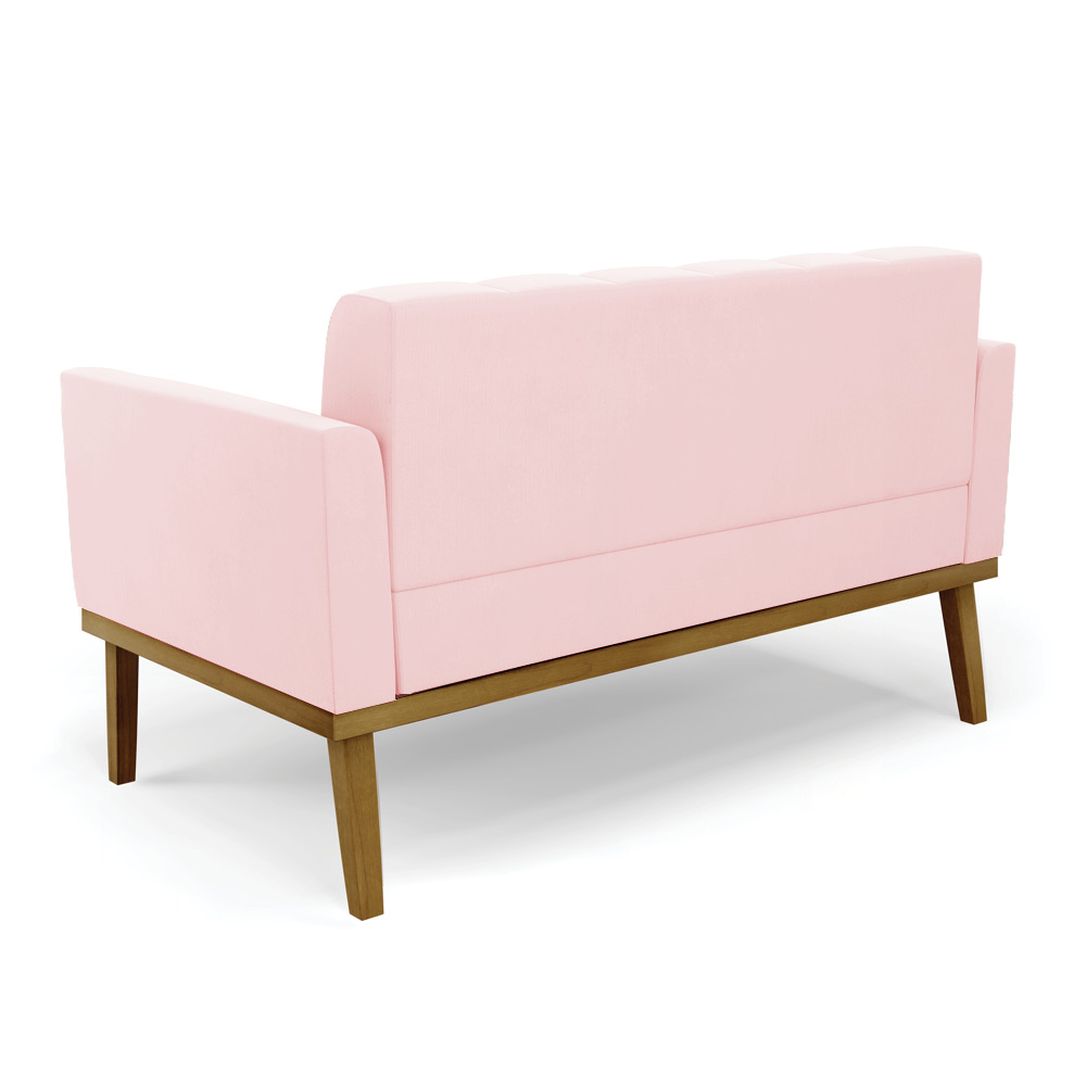 Poltrona Namoradeira Decorativa Karen Pés Fixo em Madeira Castanho Suede Rosa Bebê G19 - Gran Belo