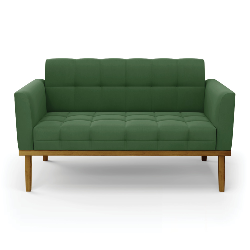 Poltrona Namoradeira Decorativa Karen Pés Fixo em Madeira Castanho Suede Verde G19 - Gran Belo
