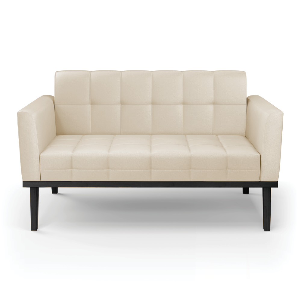 Poltrona Namoradeira Decorativa Karen Pés Fixo em Madeira Preto PU Bege G19 - Gran Belo