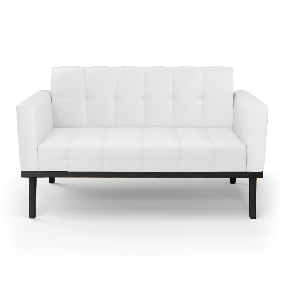 Poltrona Namoradeira Decorativa Karen Pés Fixo em Madeira Preto PU Branco G19 - Gran Belo
