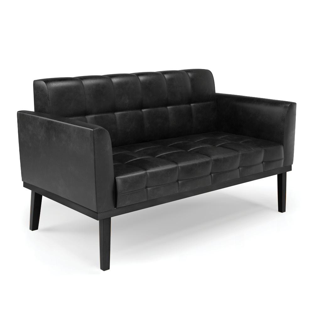 Poltrona Namoradeira Decorativa Karen Pés Fixo em Madeira Preto PU Preto Brilho G19 - Gran Belo