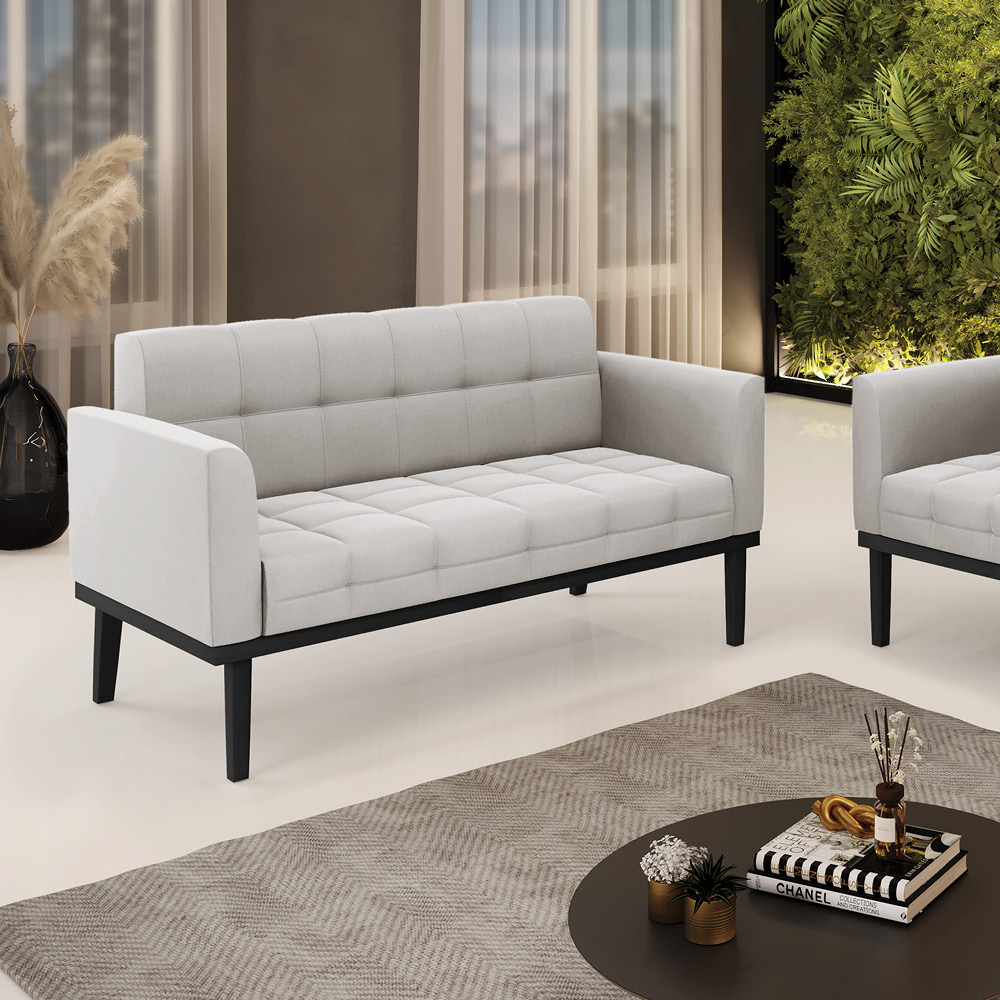 Poltrona Namoradeira Decorativa Karen Pés Fixo em Madeira Preto Veludo Cinza G19 - Gran Belo