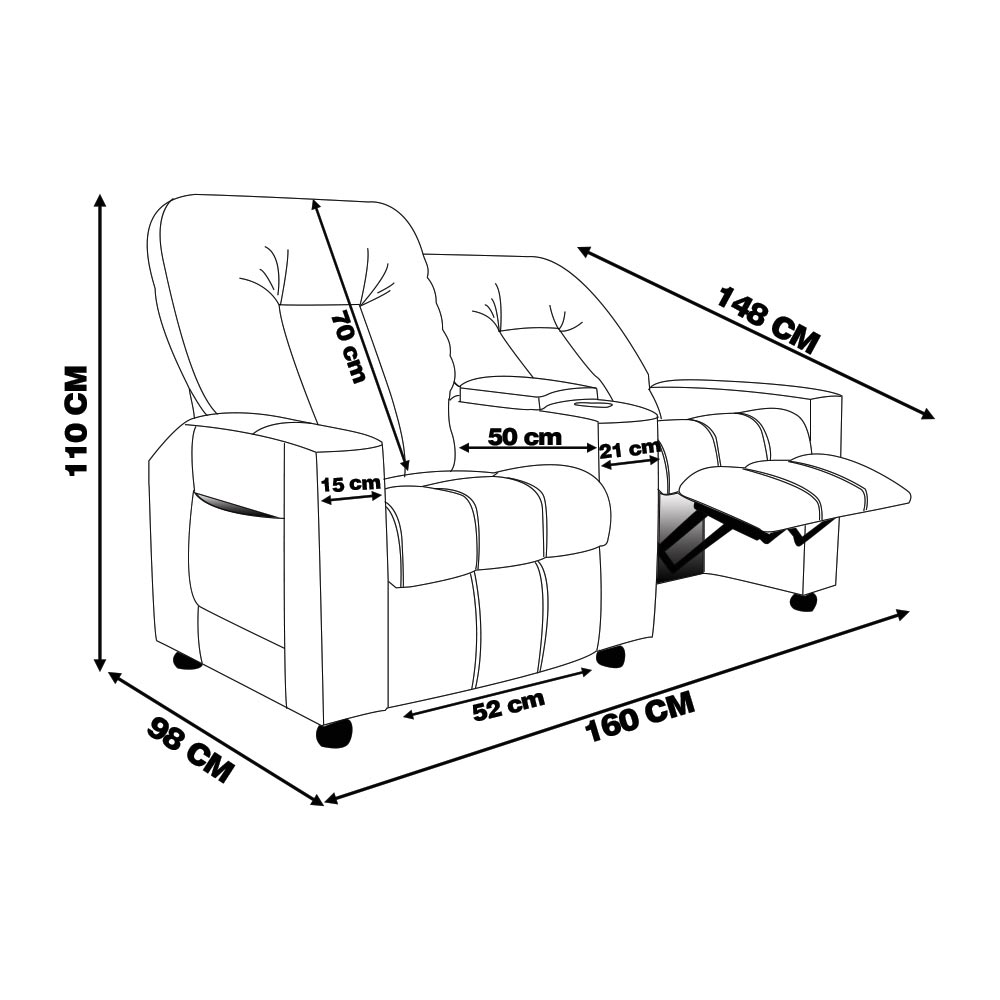Poltrona Reclinável 2 Lugares para Sala de Cinema Pequim PU Branco G23 - Gran Belo
