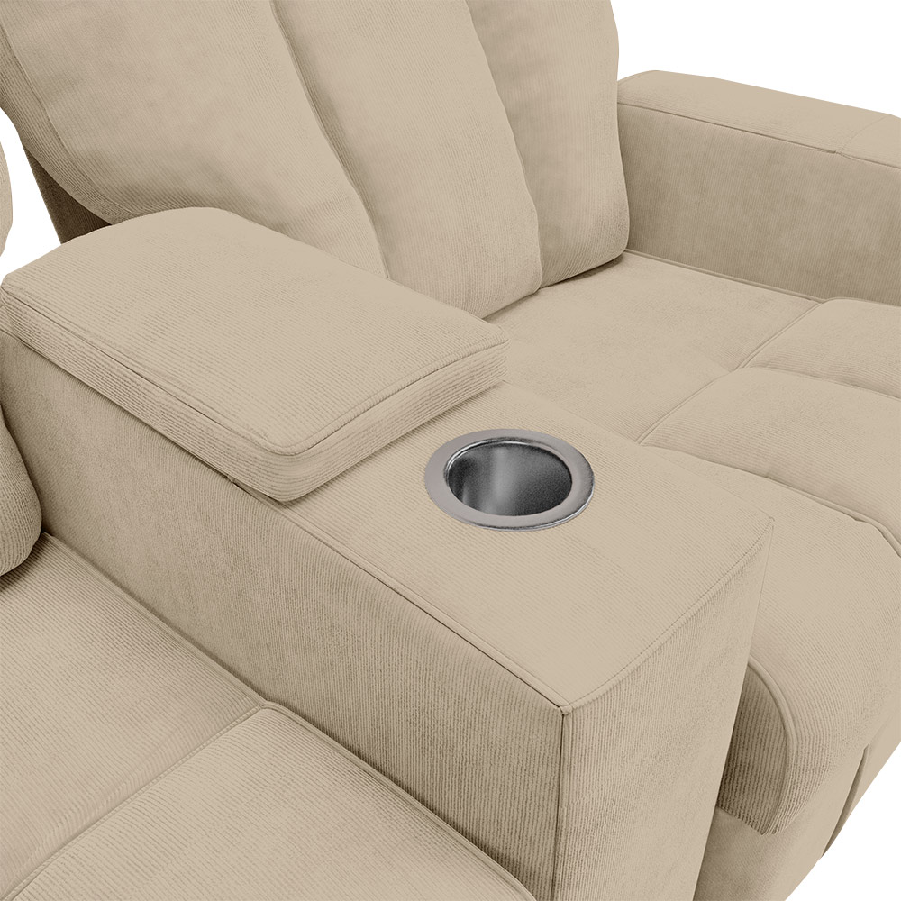Poltrona Reclinável 2 Lugares para Sala de Cinema Pequim Suede Bege G23 - Gran Belo