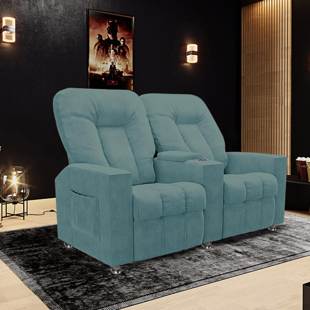 Poltrona Reclinável 2 Lugares para Sala de Cinema Pequim Veludo Azul Claro G23 - Gran Belo