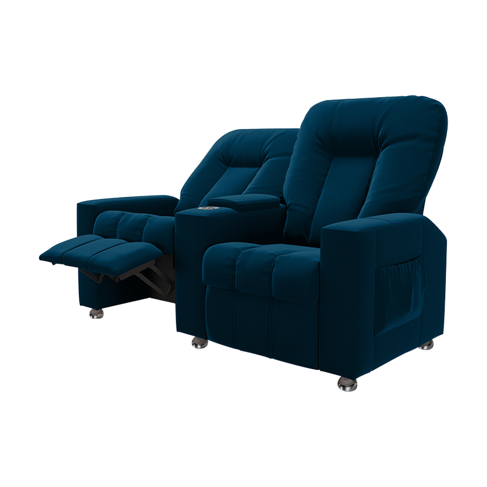 Poltrona Reclinável 2 Lugares para Sala de Cinema Pequim Veludo Azul Marinho G23 - Gran Belo