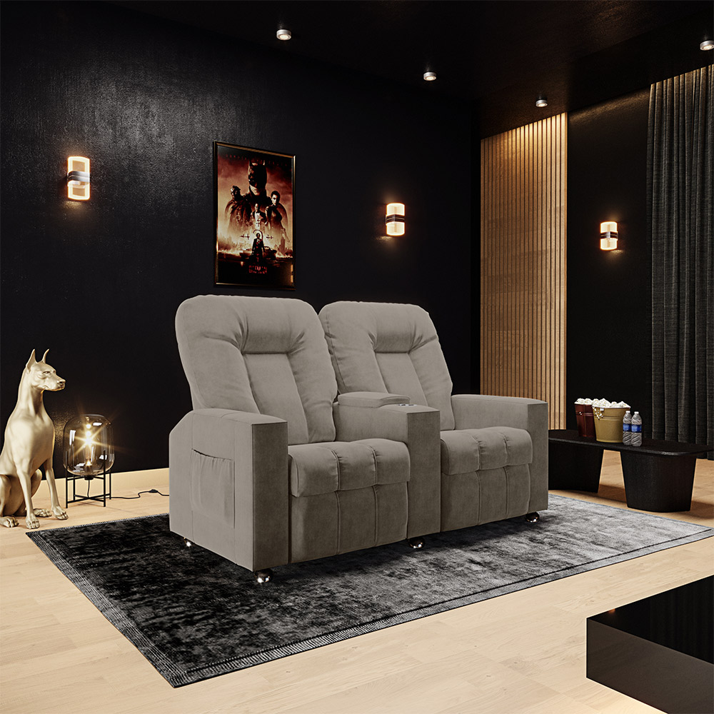Poltrona Reclinável 2 Lugares para Sala de Cinema Pequim Veludo Capuccino G23 - Gran Belo
