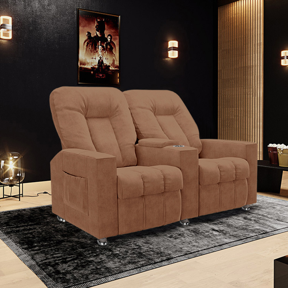 Poltrona Reclinável 2 Lugares para Sala de Cinema Pequim Veludo Terracota G23 - Gran Belo